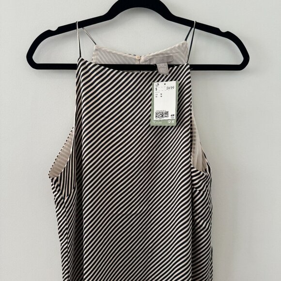 NWT H&M Navy and Off-White Striped Satin Dress - Size M - Picture 2 of 6
